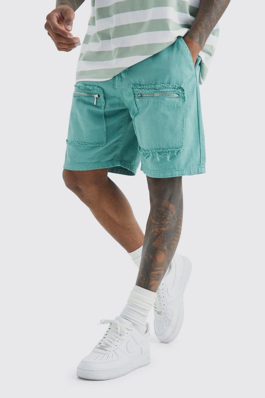 Pantalón corto holgado llamativo con bolsillos cargo, Sage verde
