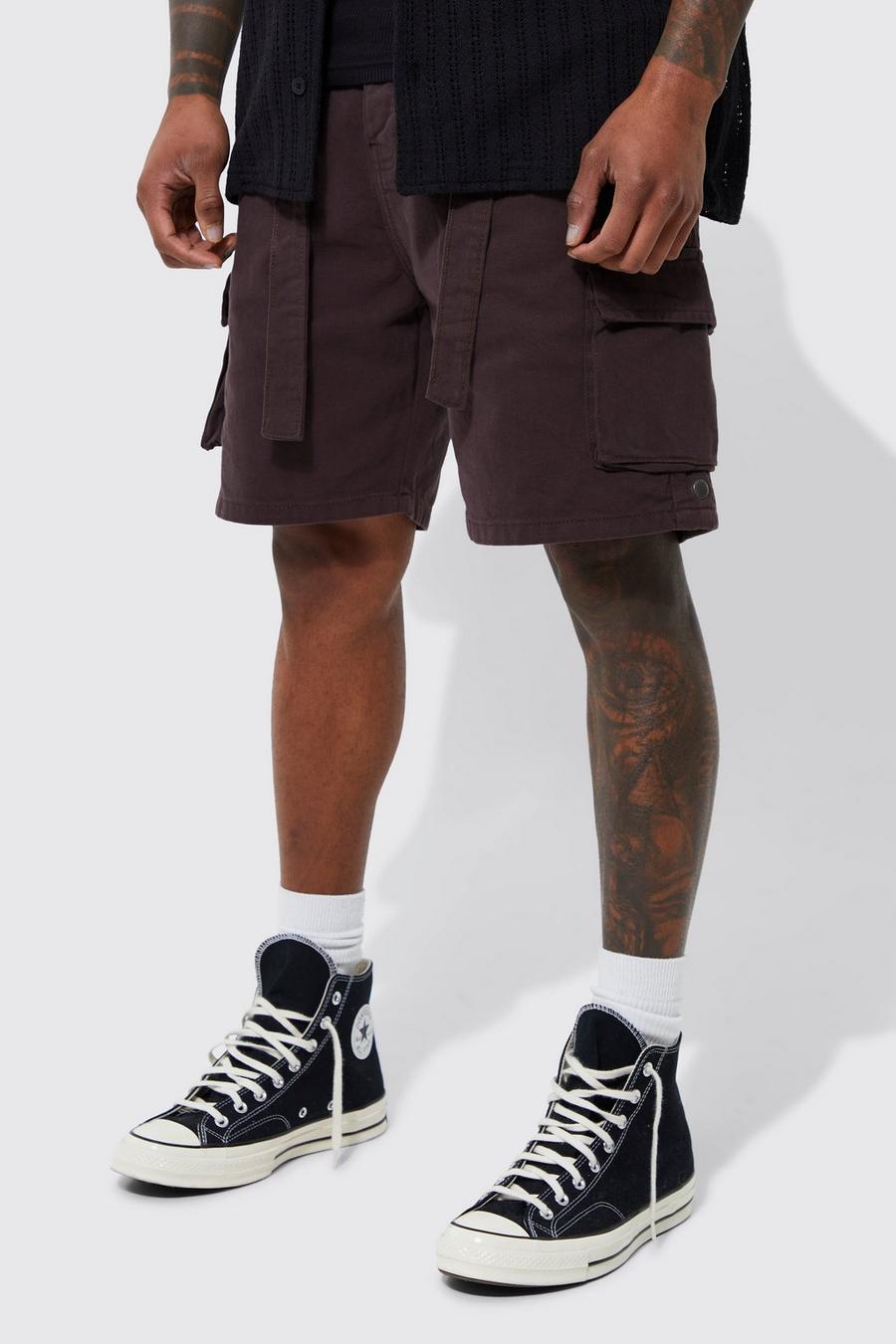 Chocolate marrone Fixed Relaxed Popper Detail Cargo Short