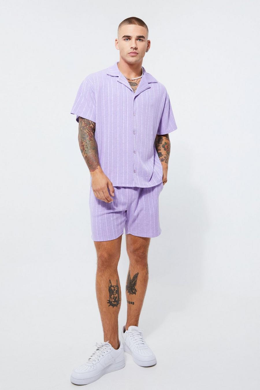 Kurzärmliges kastiges geripptes Hemd & Shorts, Lilac purple
