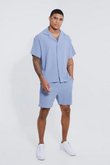 Short Sleeve Boxy Crinkle Shirt & Short slate blue