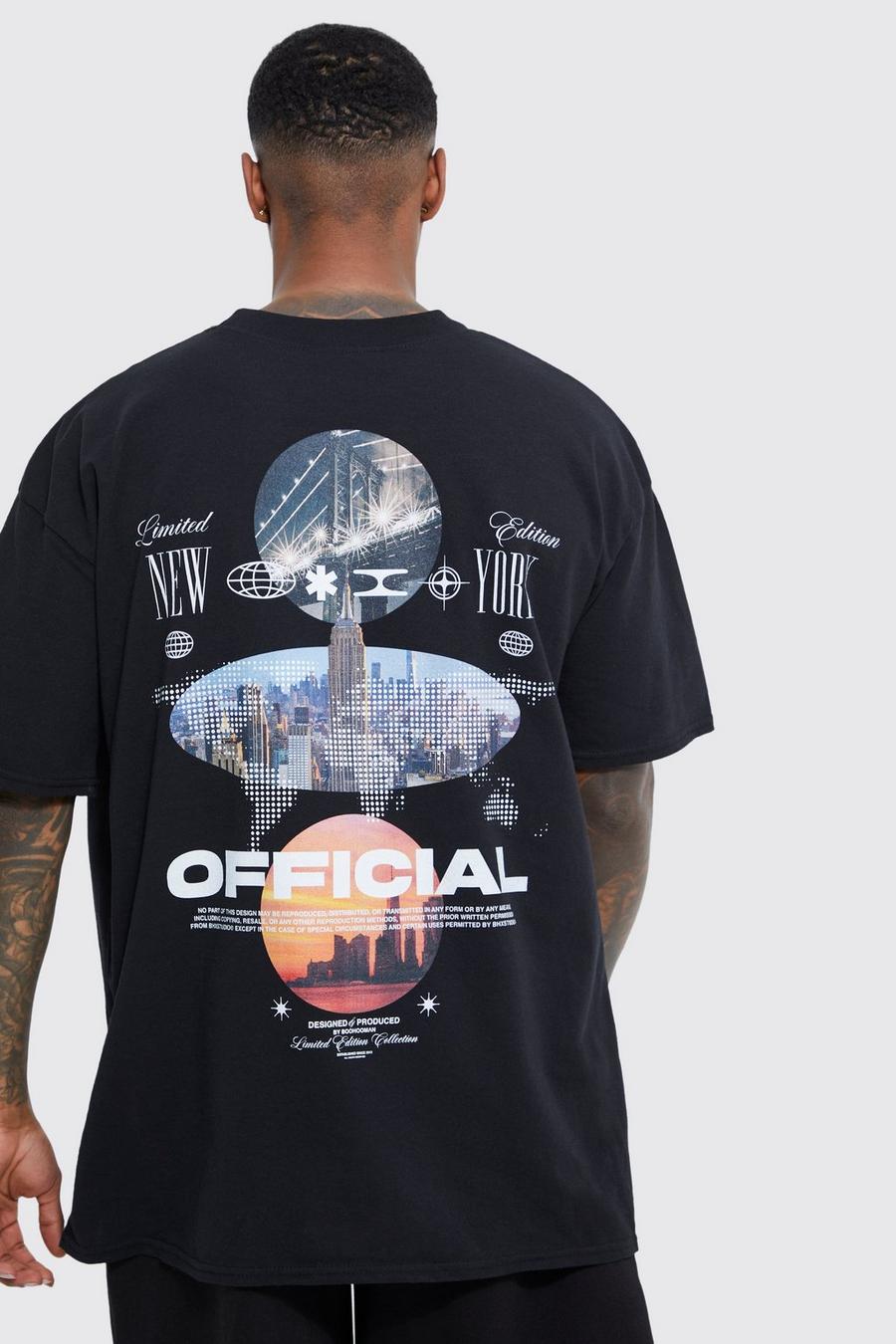 Oversized City Scape Back Graphic T-shirt, Black negro