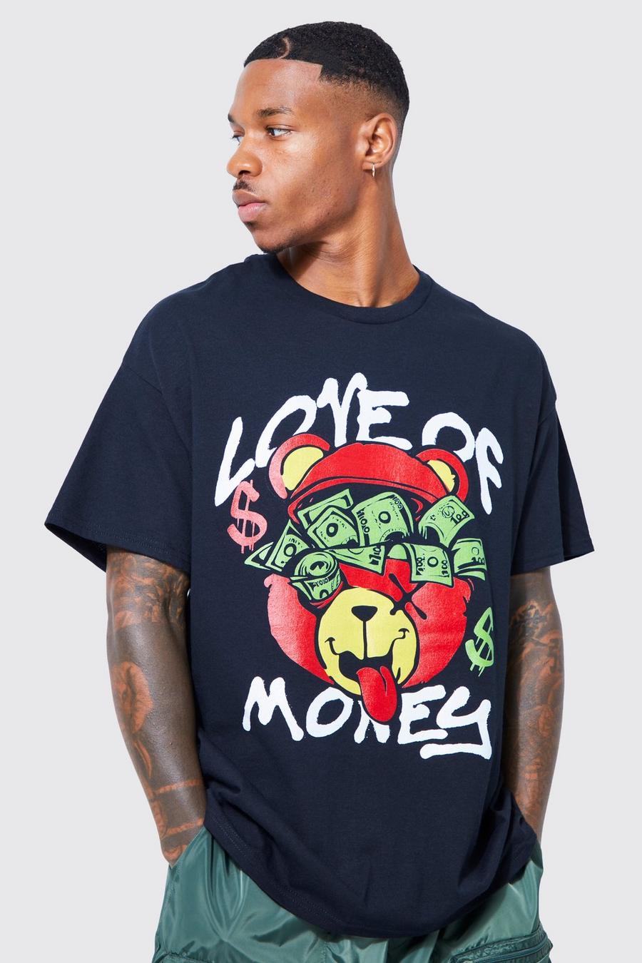 Black Oversized Love Of Money Teddy Graphic T-shirt image number 1