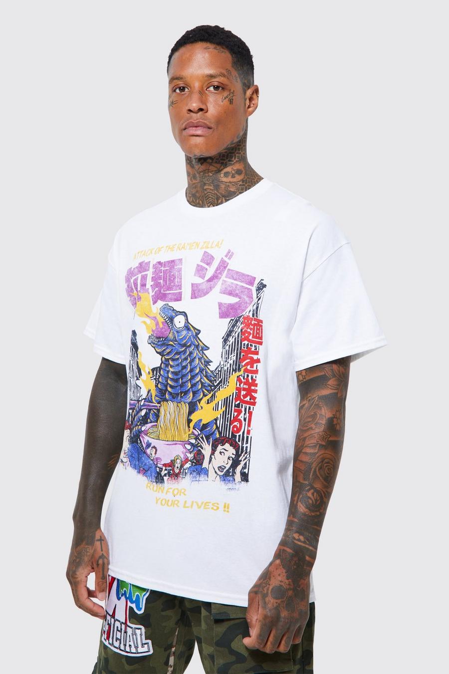 Men's Oversized Ramen Zilla Graphic T-shirt | Boohoo UK
