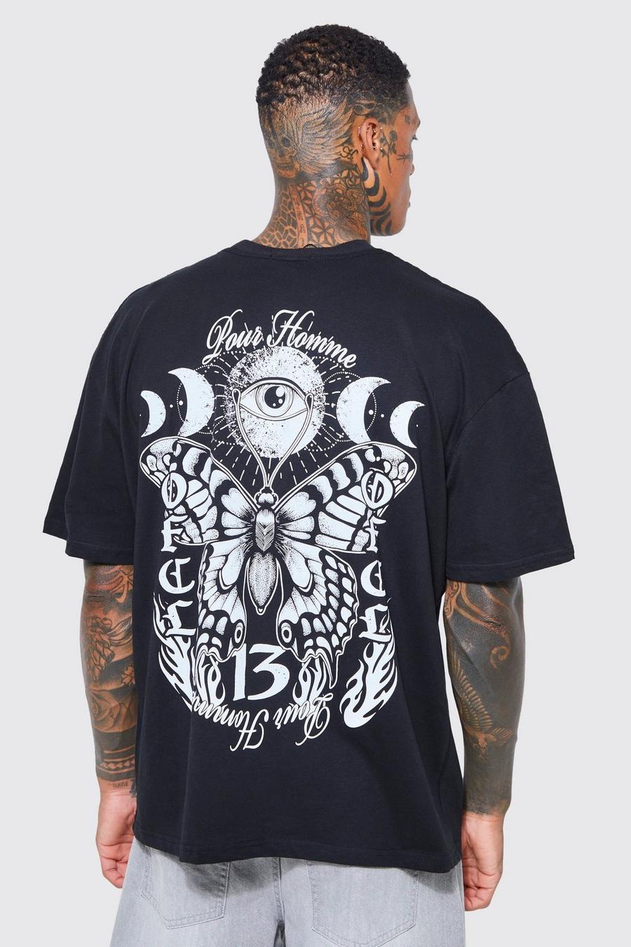 Black Oversized Tarot Butterfly Back Graphic T-shirt