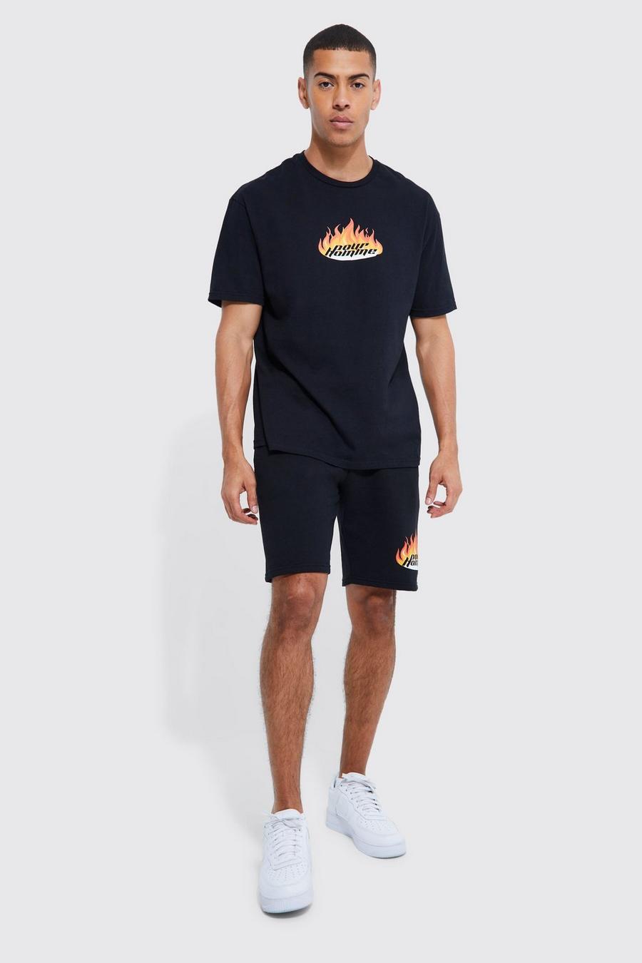 Black svart Oversized Pour Homme Flames T-shirt Set