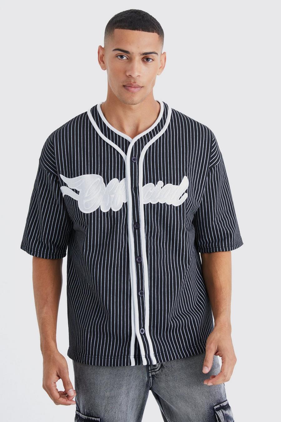 Black Oversized Official Pinstripe Baseball Shirt image number 1