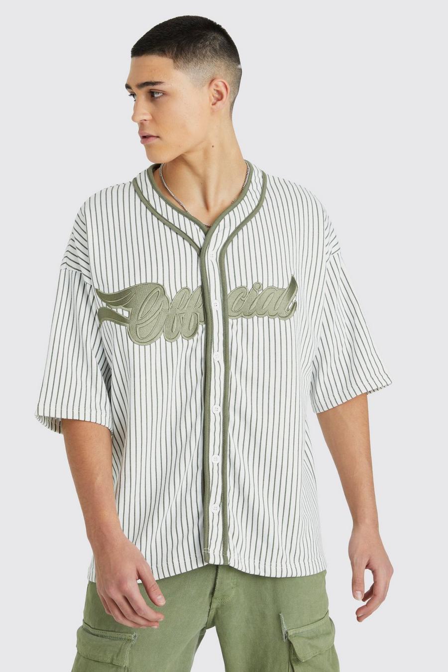 White Oversized Man Official Pinstripe Baseball Shirt image number 1