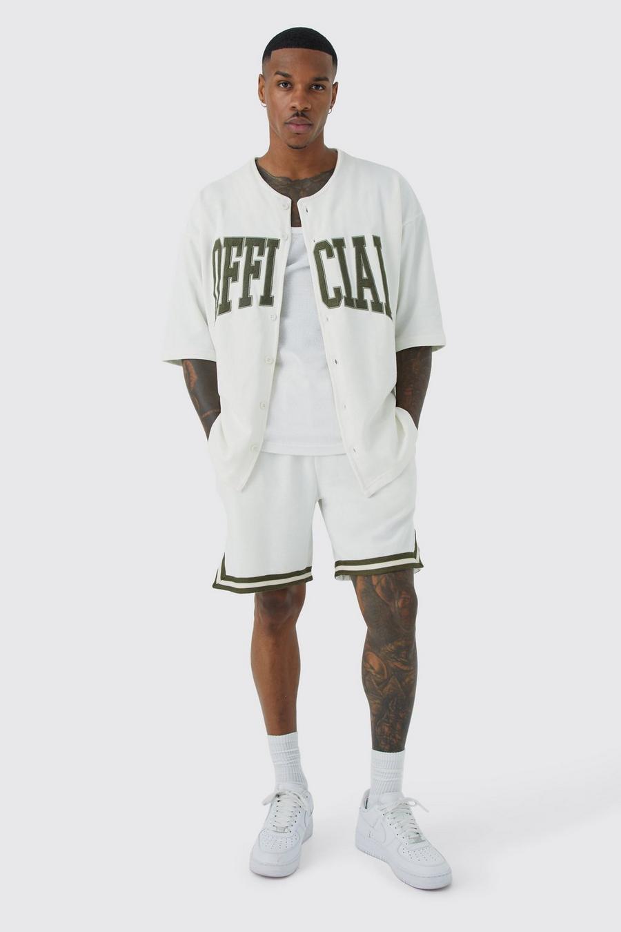 Oversize Official Baseball-Poloshirt & Shorts, Ecru blanc