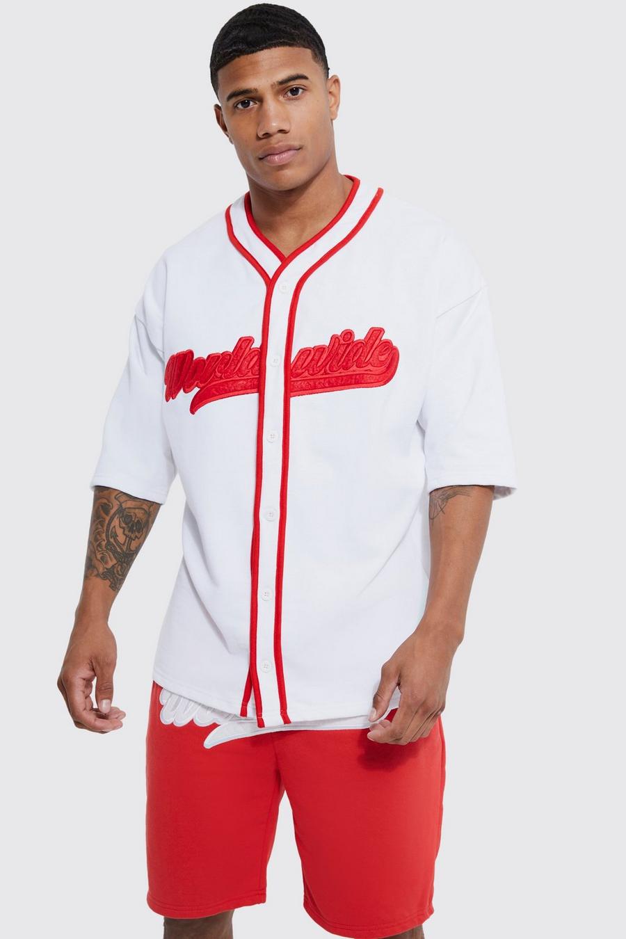 Oversize Worldwide Baseball Poloshirt & Shorts, Red image number 1