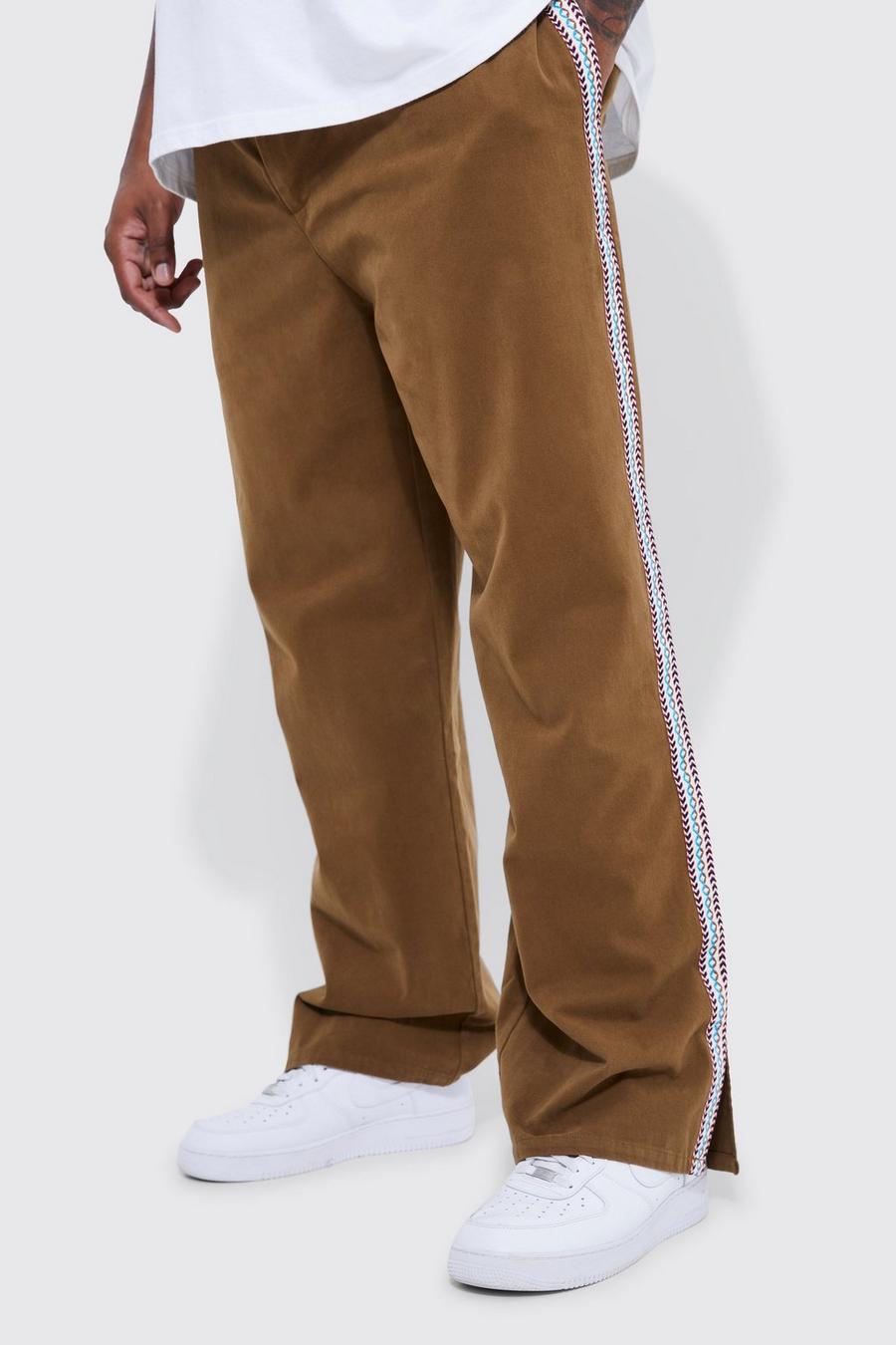 Chocolate brown Plus Fixed Relaxed Fit Split Hem Tape Trouser