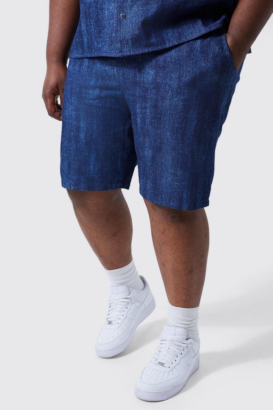 Mid blue Plus Baggy Denim Shorts Met Elastische Taille