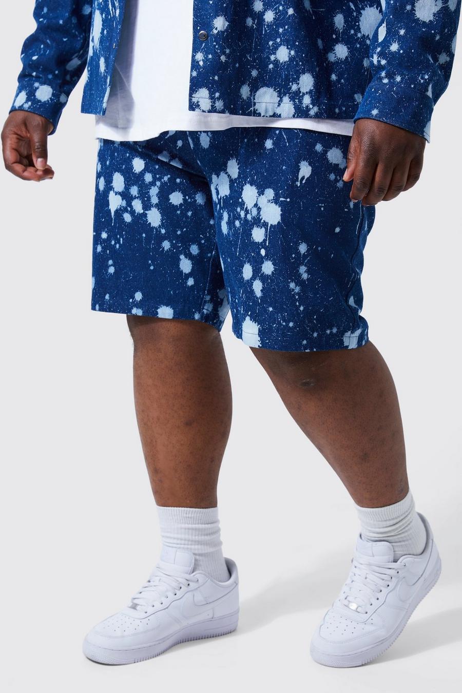 Mid blue Plus Baggy Denim Shorts Met Elastische Taille