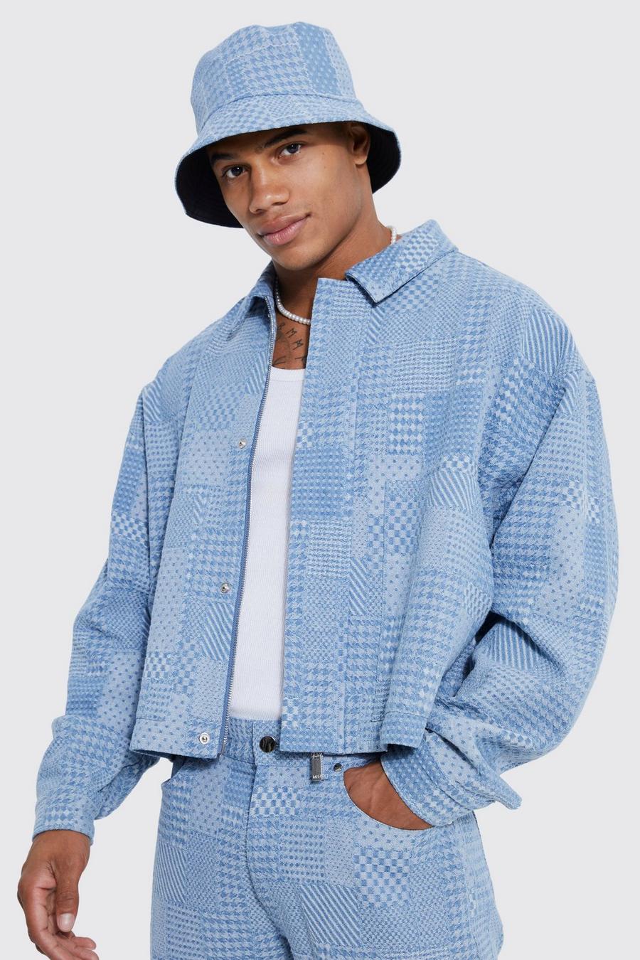Light blue azzurro Boxy Fit Fabric Interest Denim Jacket