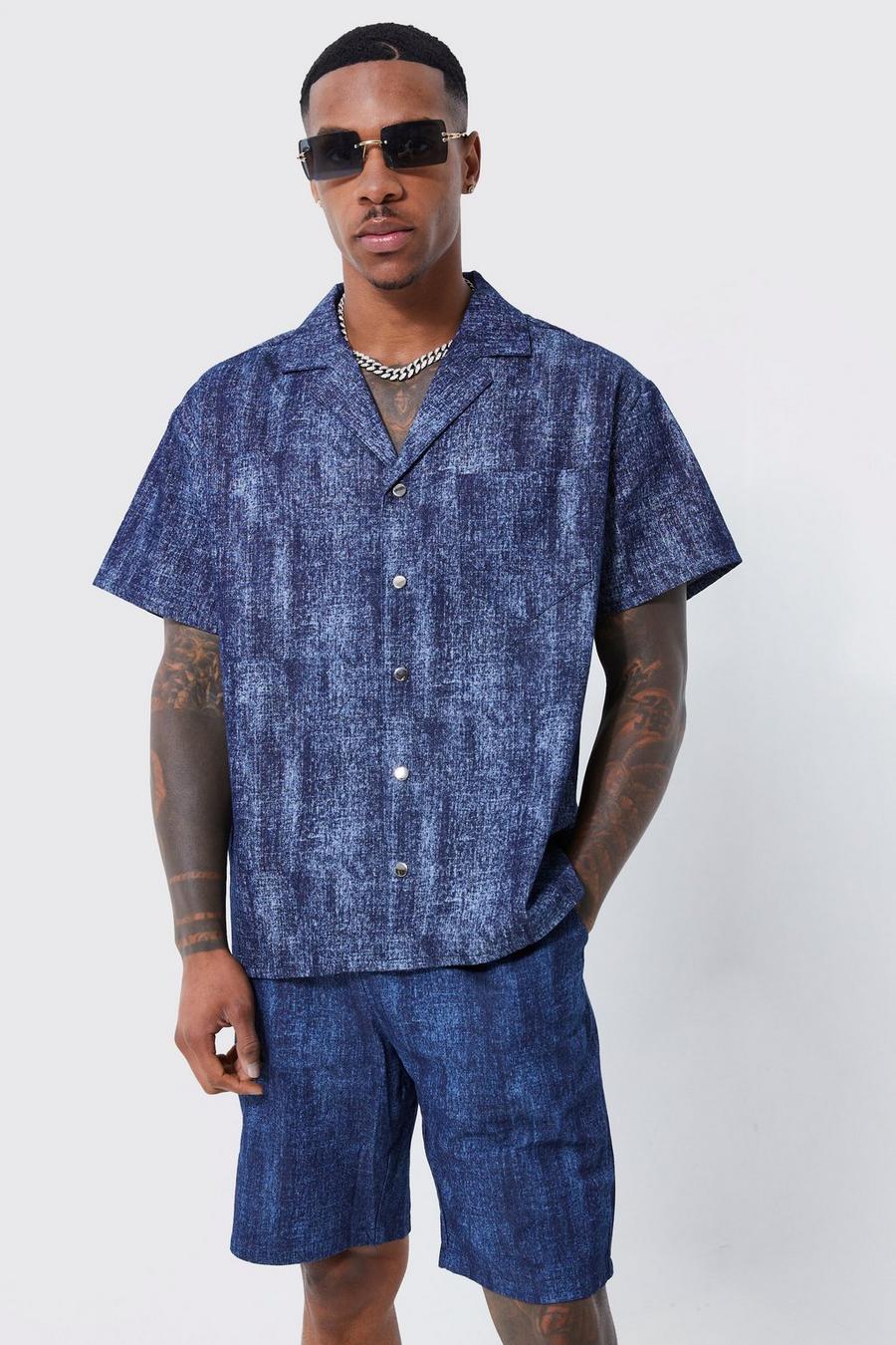 Mid blue Fabric Interest Denim Revere Shirt