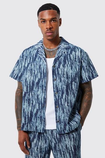 Boxy Fit Fabric Interest Denim Shirt mid blue