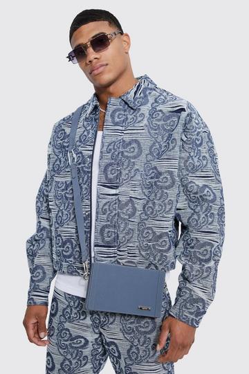Blue Boxy Fit Fabric Interest Denim Jacket