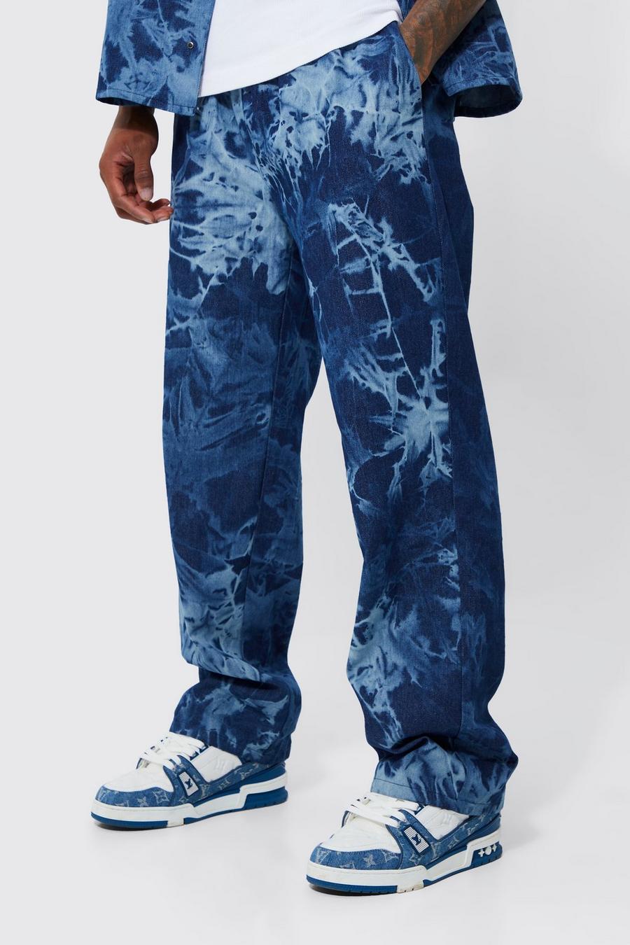 Pantalón vaquero de pernera recta con cintura elástica, Mid blue