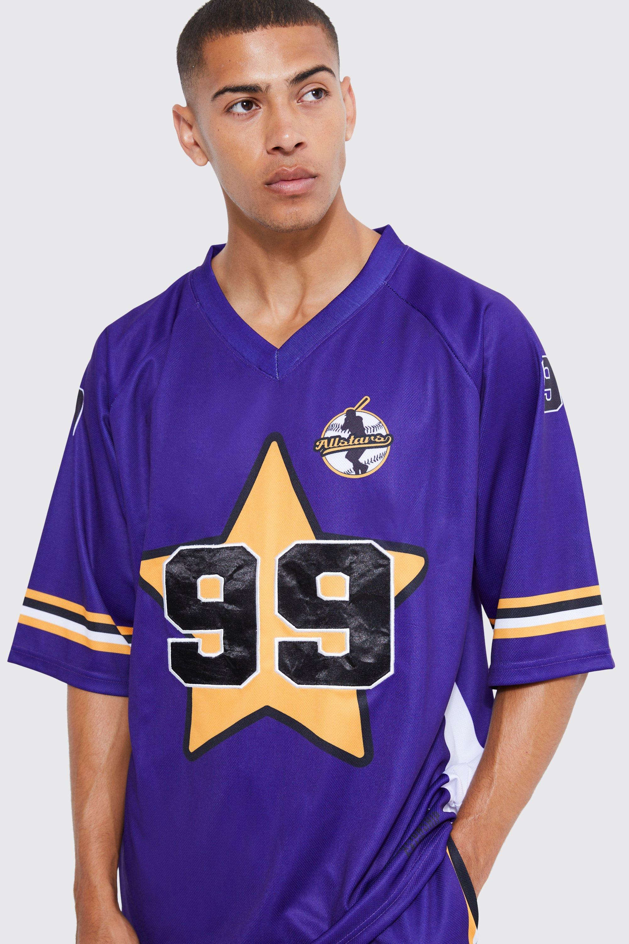 boohoo Mens Star Graphic Mesh Hockey T-Shirt & Short Set - Blue S