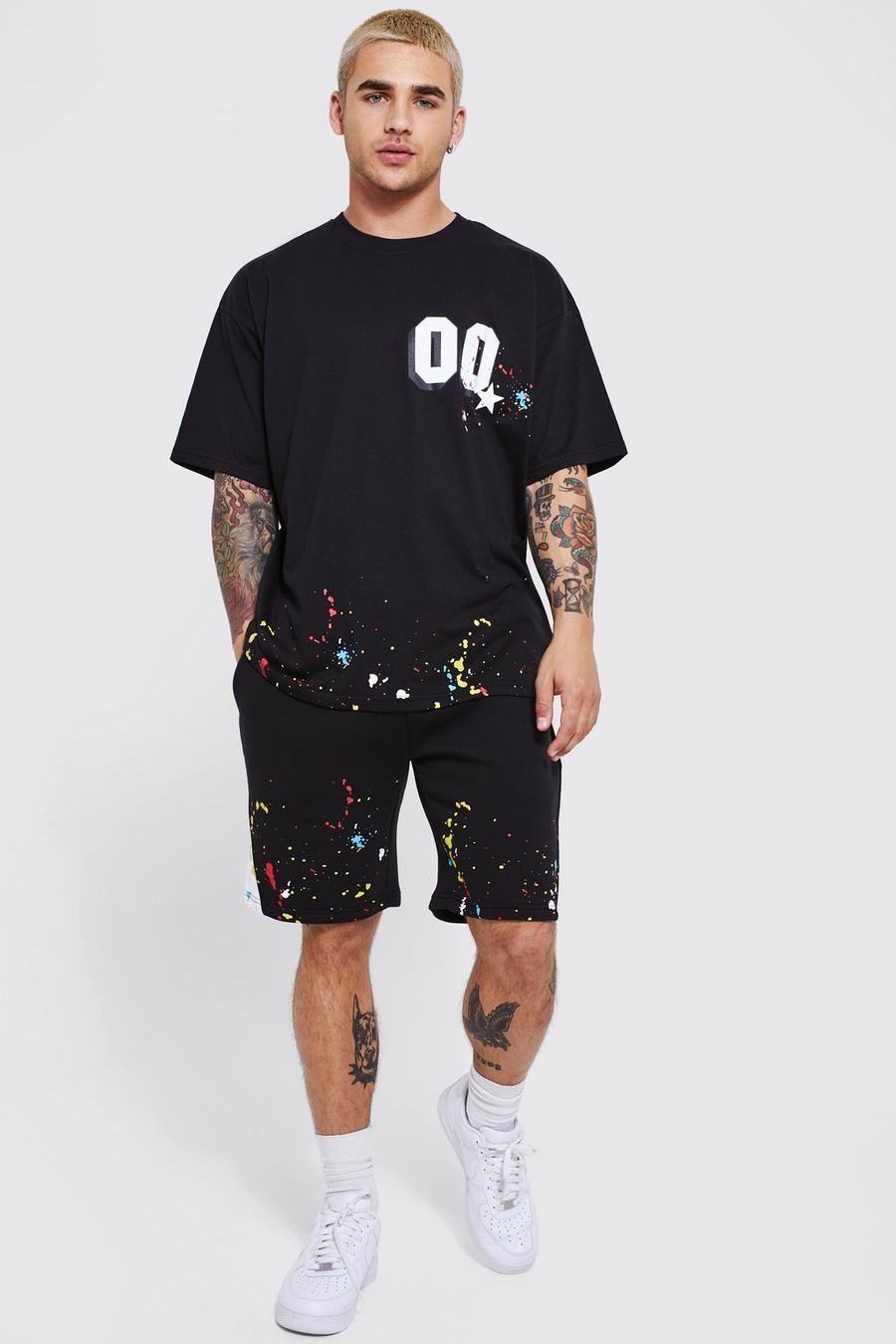 Black Oversized Paint Splatter T-shirt & Gusset Short image number 1
