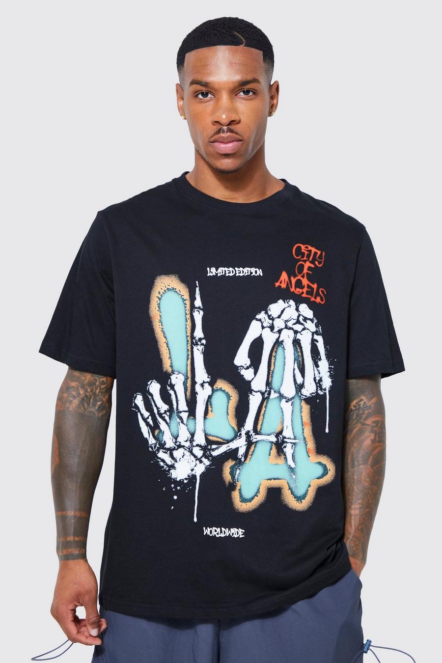 Black Tall Skeleton La Varsity Graphic T-shirt image number 1