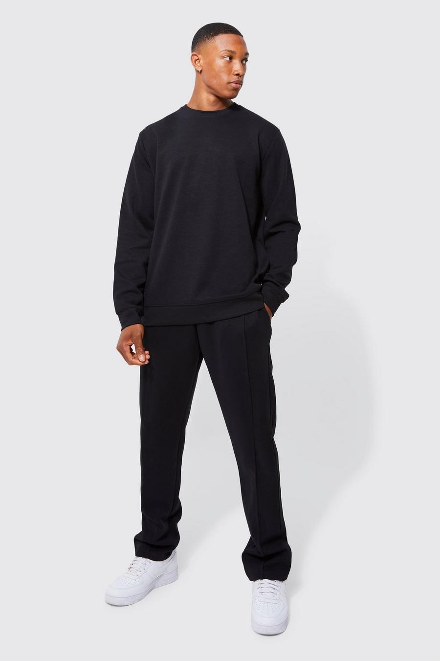 Black Basic Interlock Sweatshirt & Jogger Tracksuit   