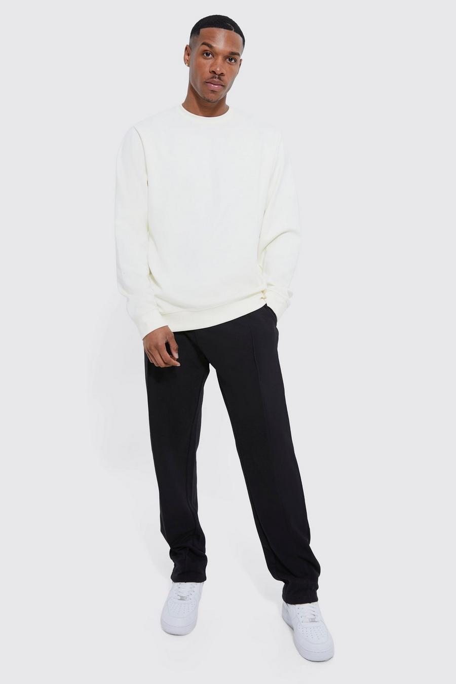 Black Basic Interlock Sweatshirt & Sweatpant Tracksuit image number 1