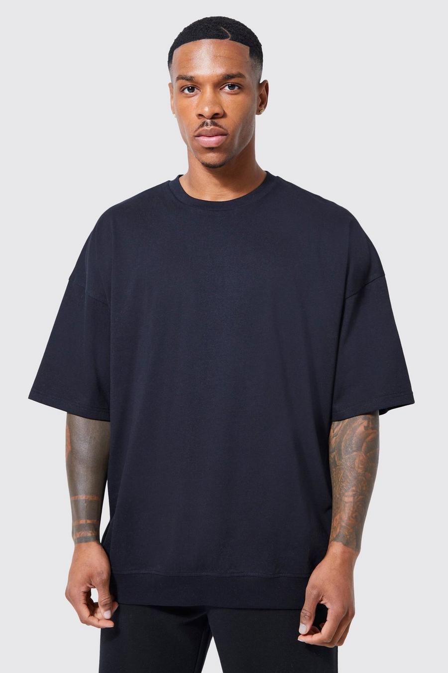 Oversize T-Shirt mit geripptem Saum, Black image number 1
