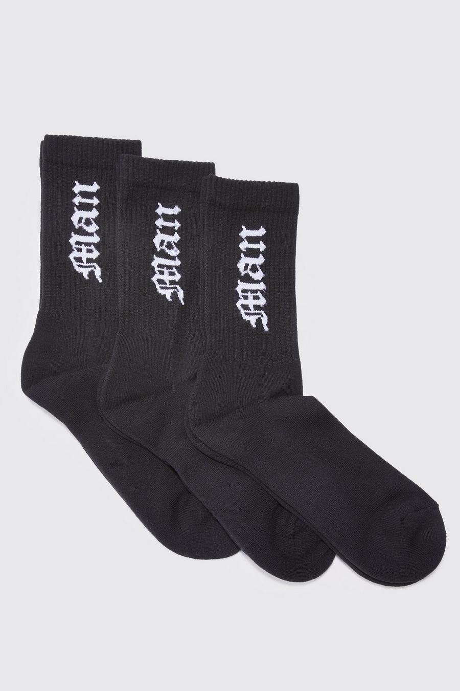 Black 3 Pack Gothic Man Sports Socks