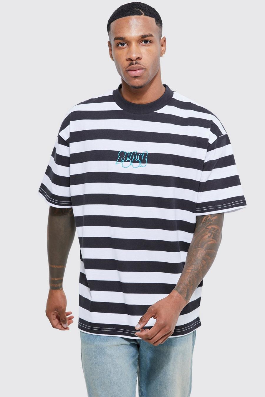 Black svart Oversized Man Stripe T-shirt image number 1