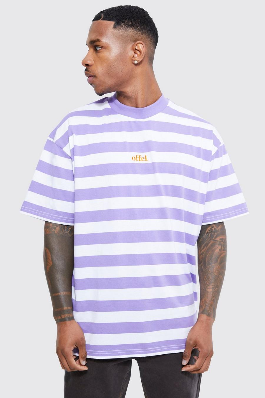 Oversize Official T-Shirt mit Streifen, Lilac violett
