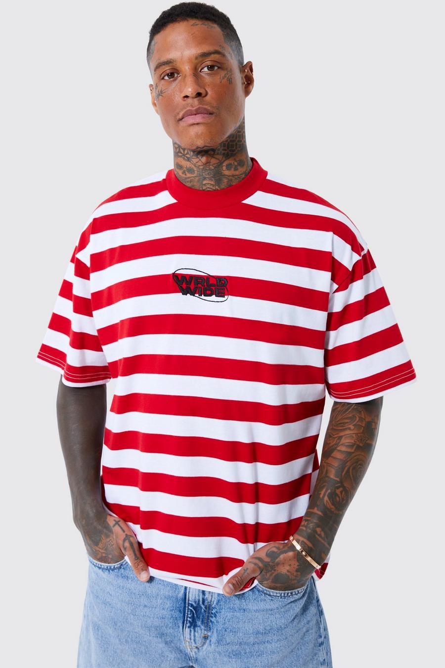 Red Oversized Worldwide Stripe T-shirt image number 1