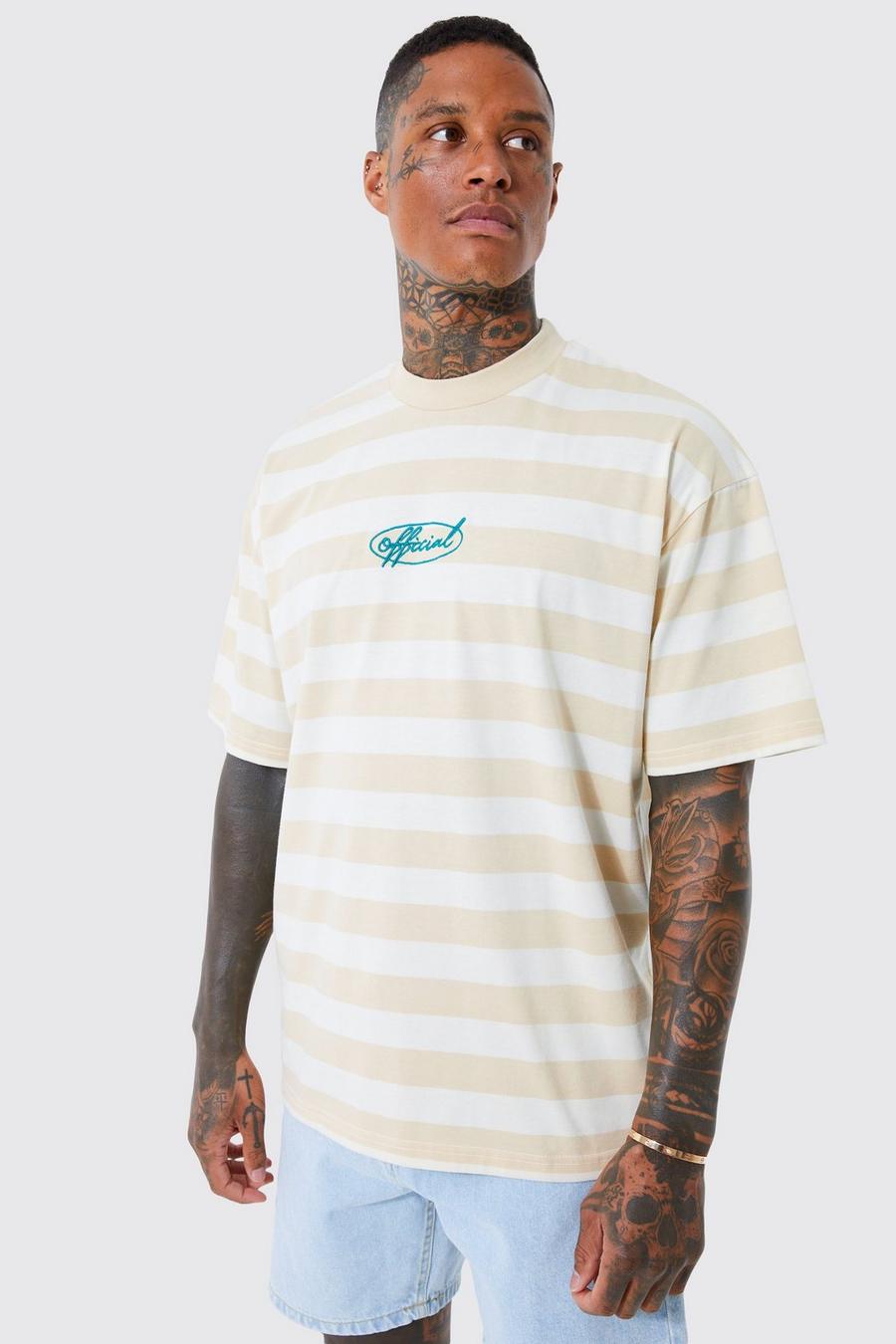 Oversized Official Stripe T-shirt, Sand beis