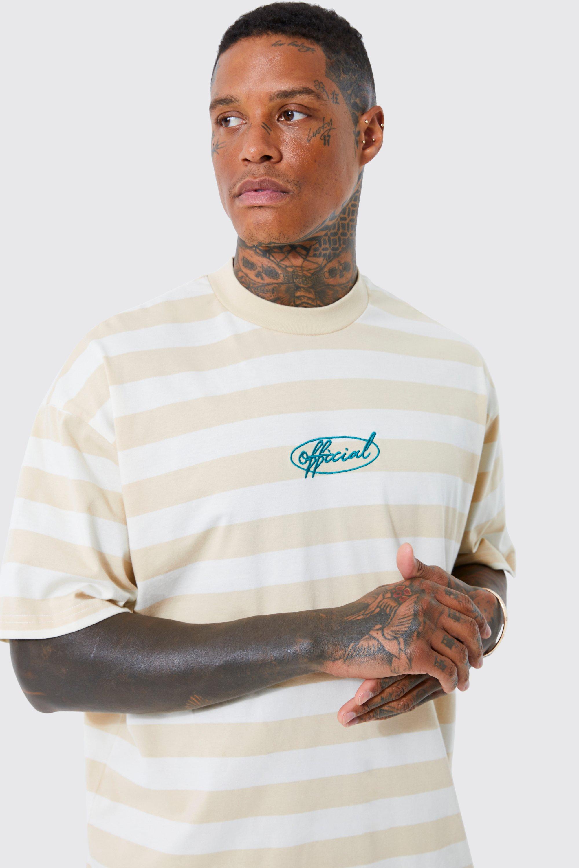 Men s Oversized Official Stripe T shirt Boohoo UK
