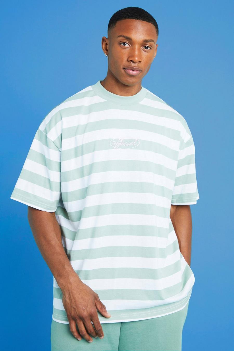 Sage grön Oversized Official Stripe T-shirt image number 1