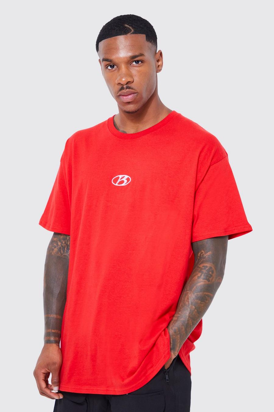 Oversize T-Shirt mit B-Stickerei, Red