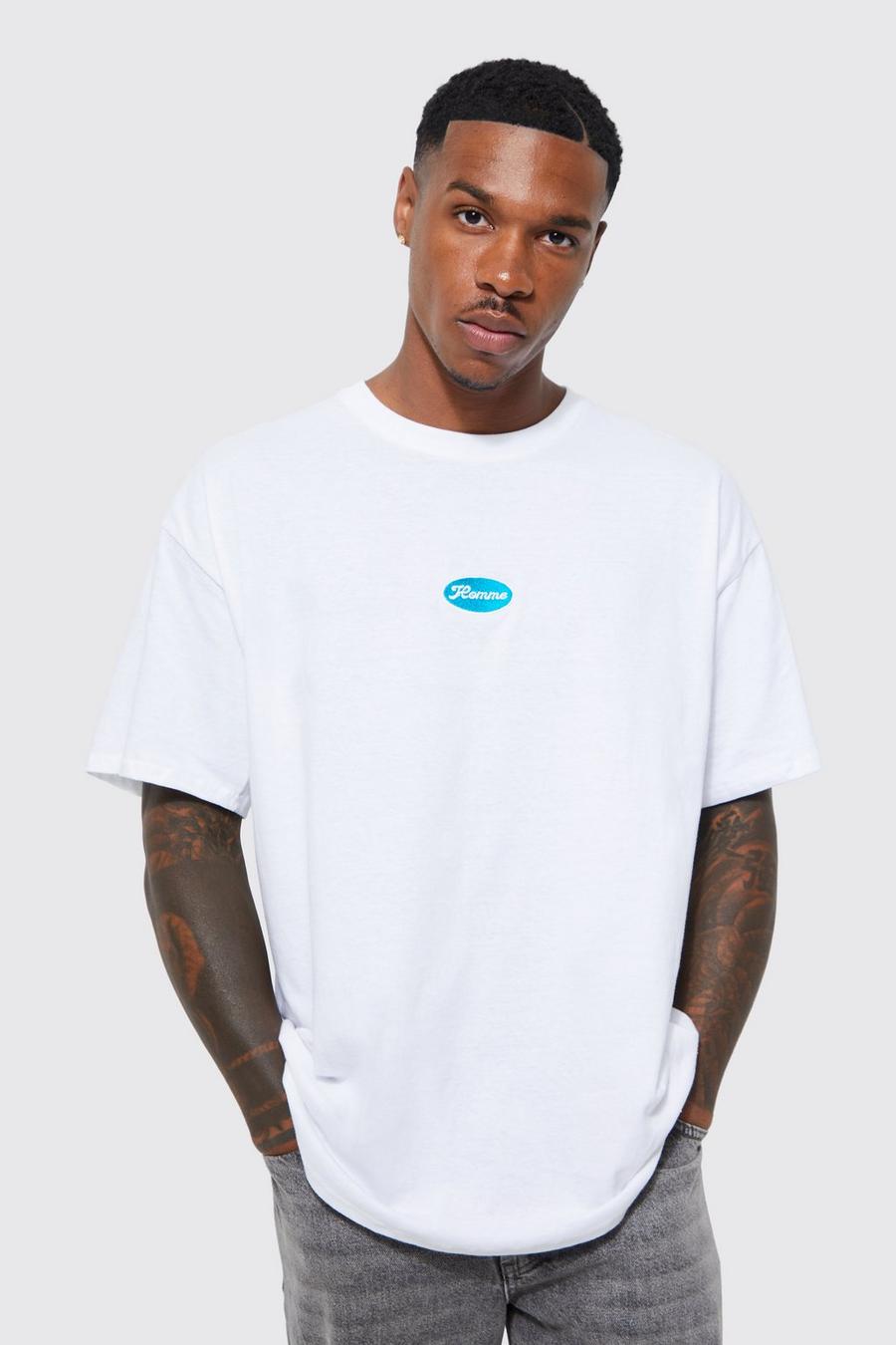 Oversized Homme Embroidered Badge T-Shirt | Boohoo
