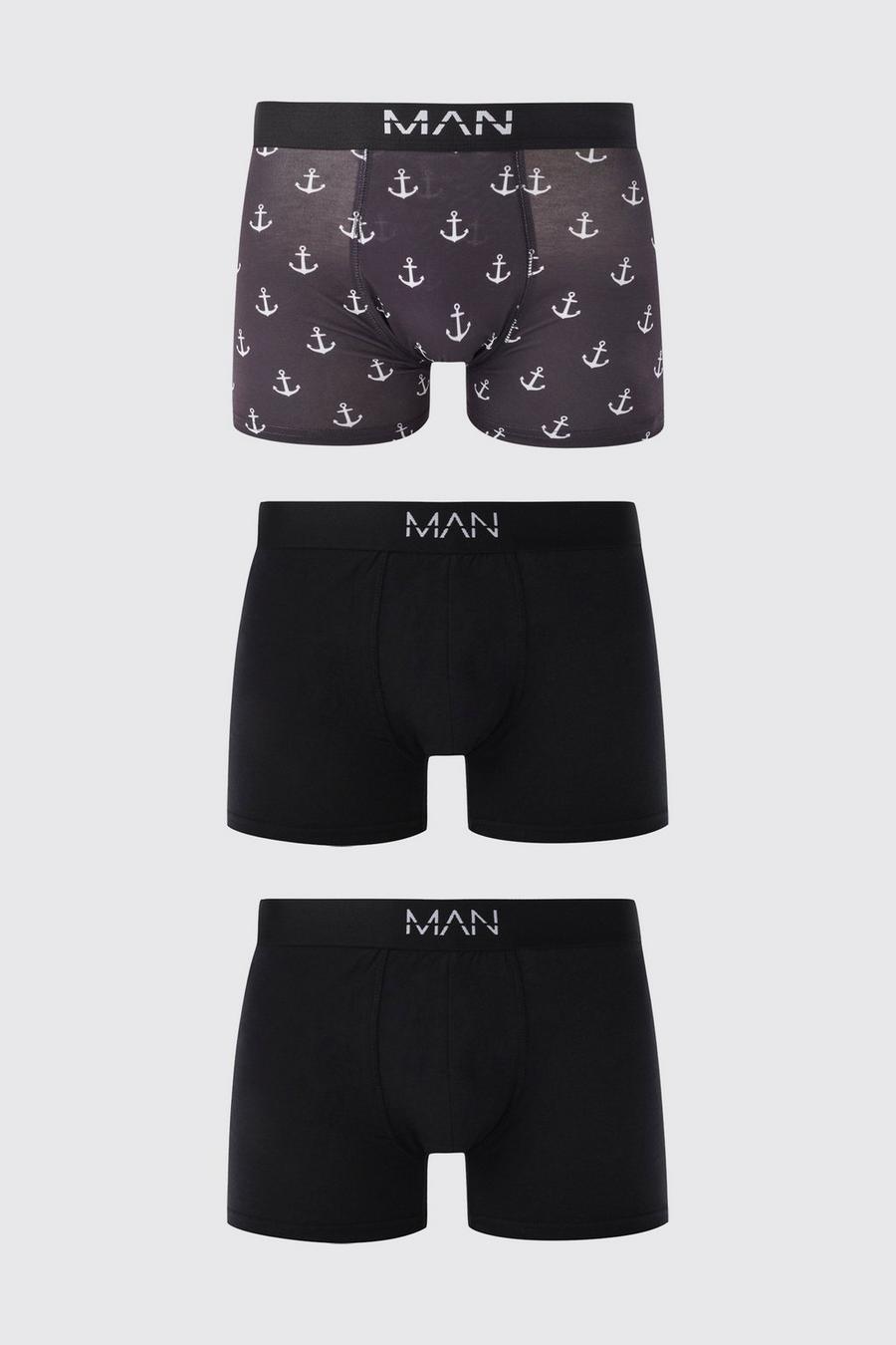 Black 3 Pack Anchor Print Boxers image number 1