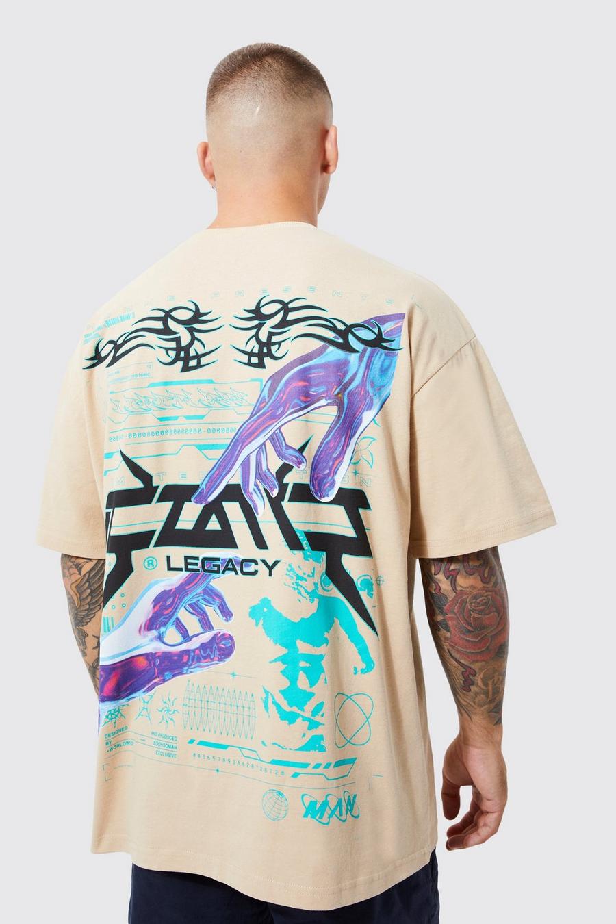 Camiseta oversize con bordado gráfico, Sand image number 1