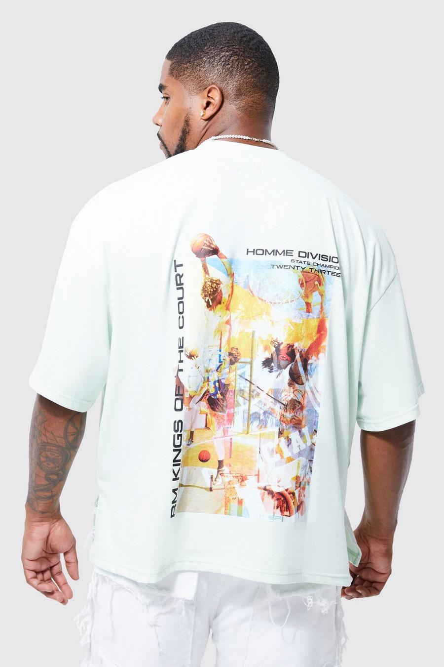 T-shirt Plus Size squadrata oversize con grafica di basket, Mint gerde