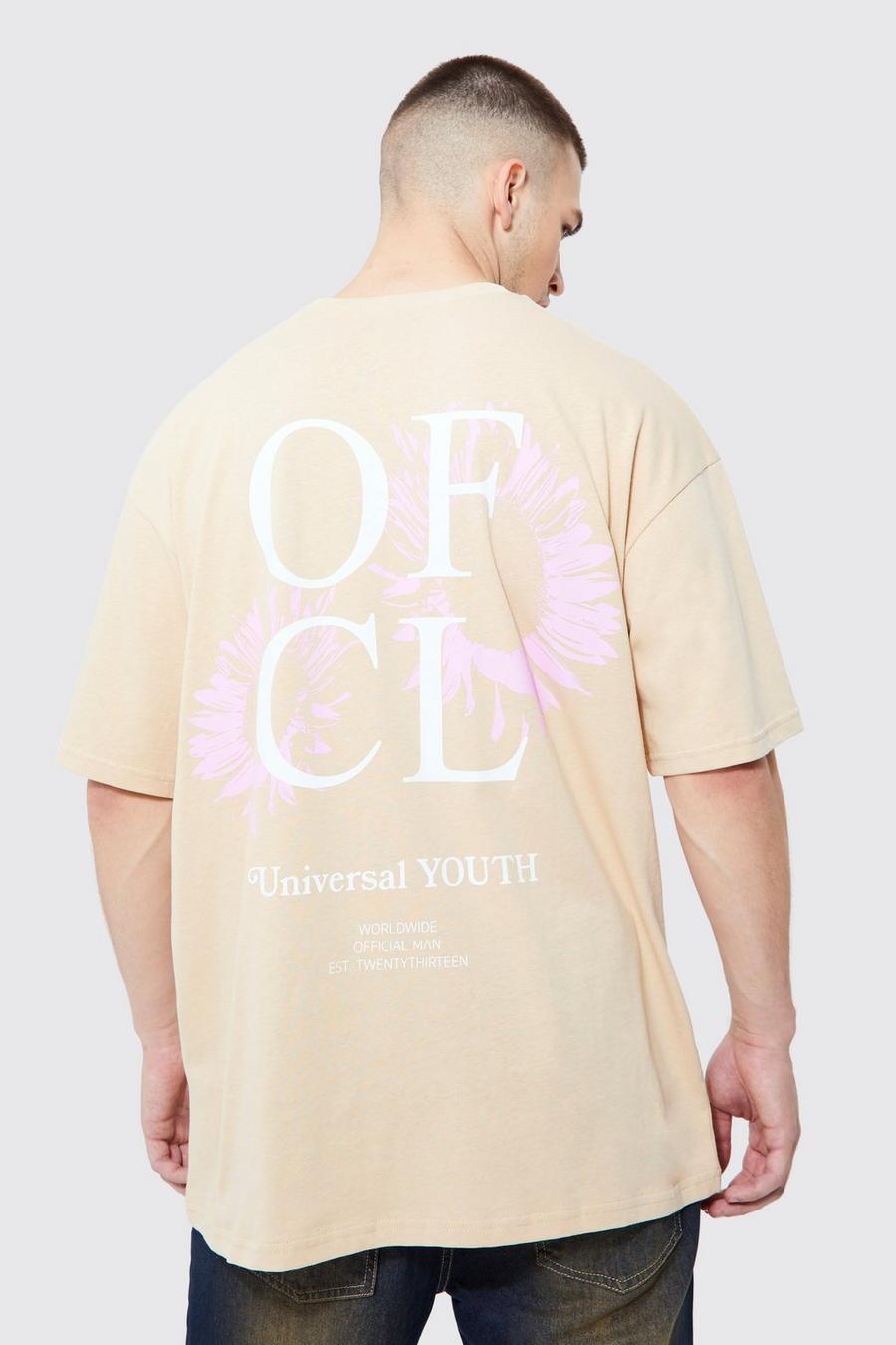 Tall Oversize T-Shirt mit drapiertem Print, Sand image number 1