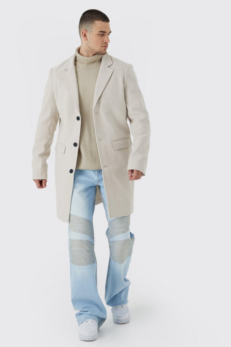 Tall einreihiger Mantel aus Wollmischung, Beige image number 1