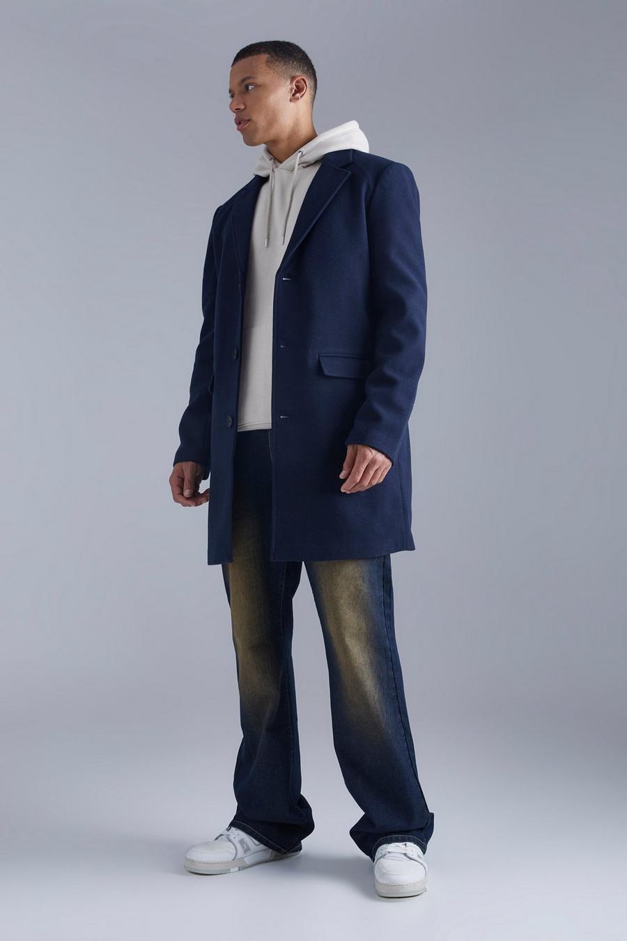 Navy Tall Single Breasted Wool Mix Overcoat image number 1