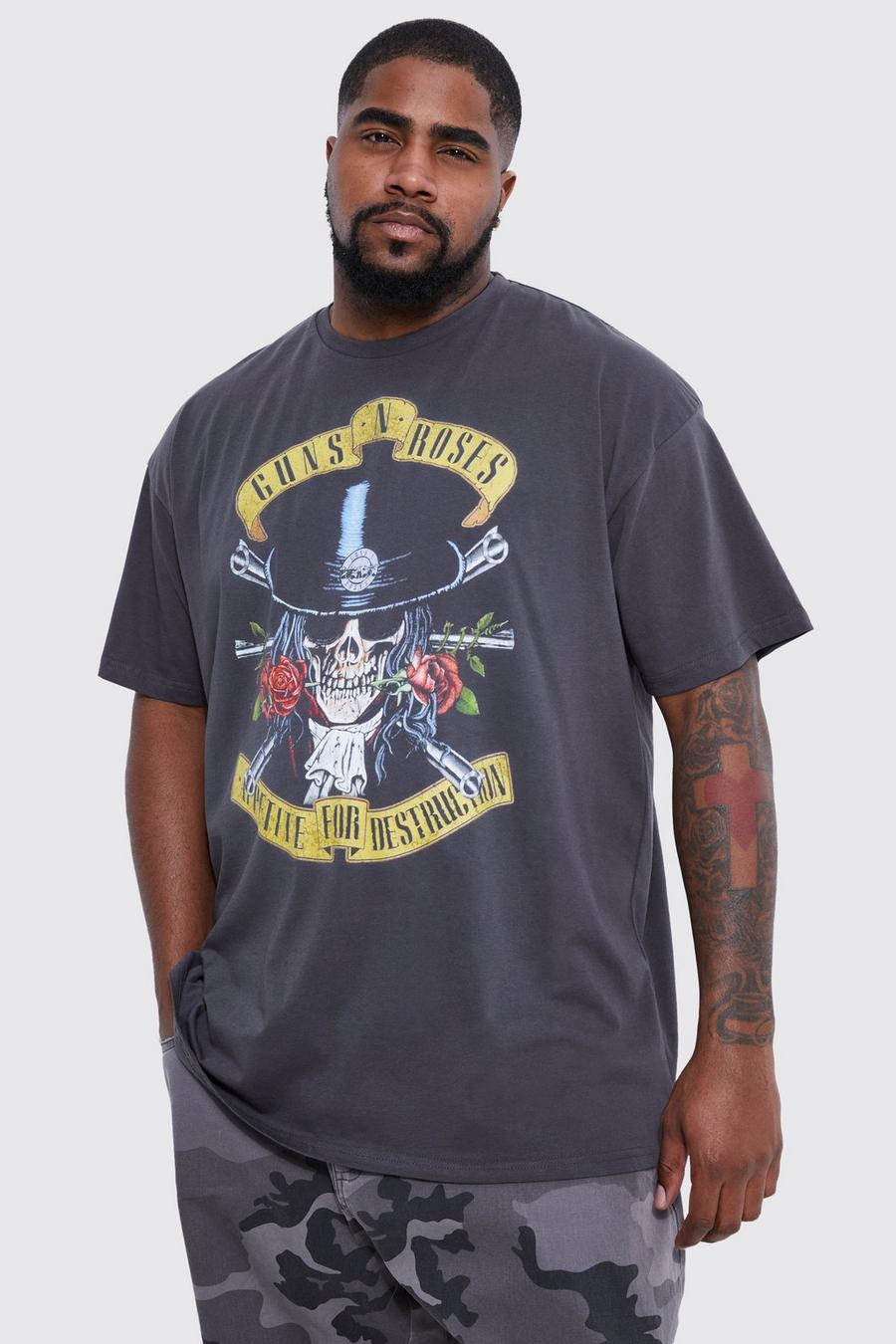 Charcoal grå Plus Guns N' Roses Overdye License T-shirt image number 1