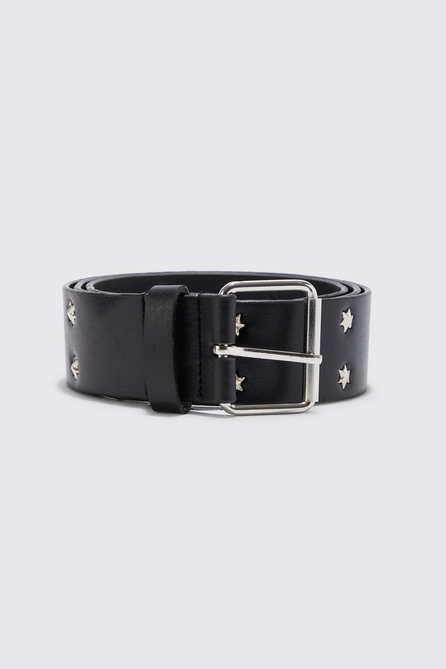 Black svart Faux Leather Star Studded Belt