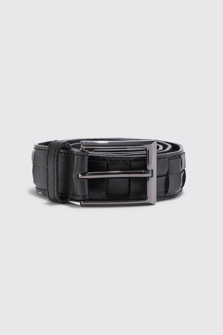 Black Faux Leather Weave Belt