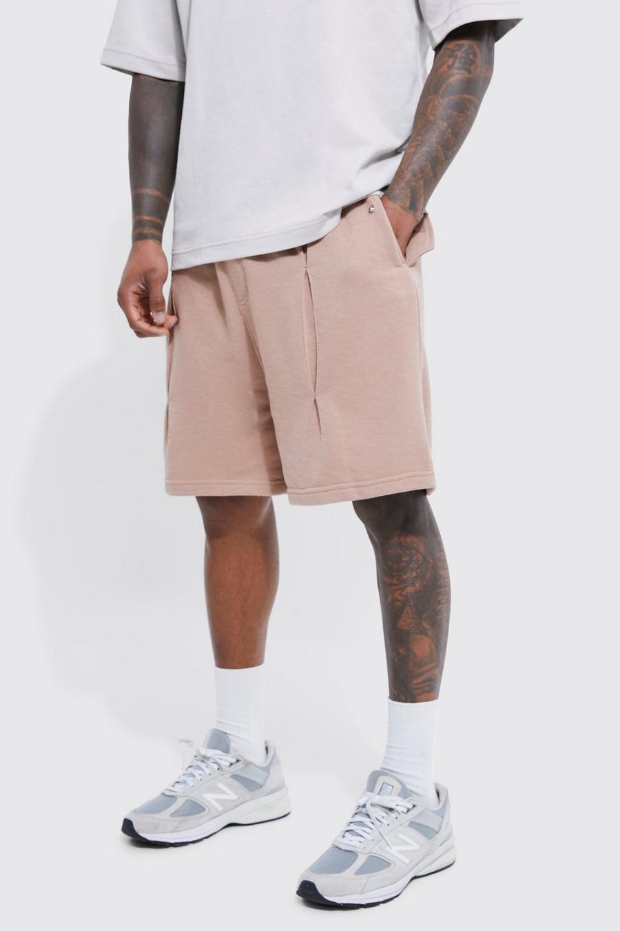 Taupe beige Oversized Drop Crotch Pleat Front Cargo Short