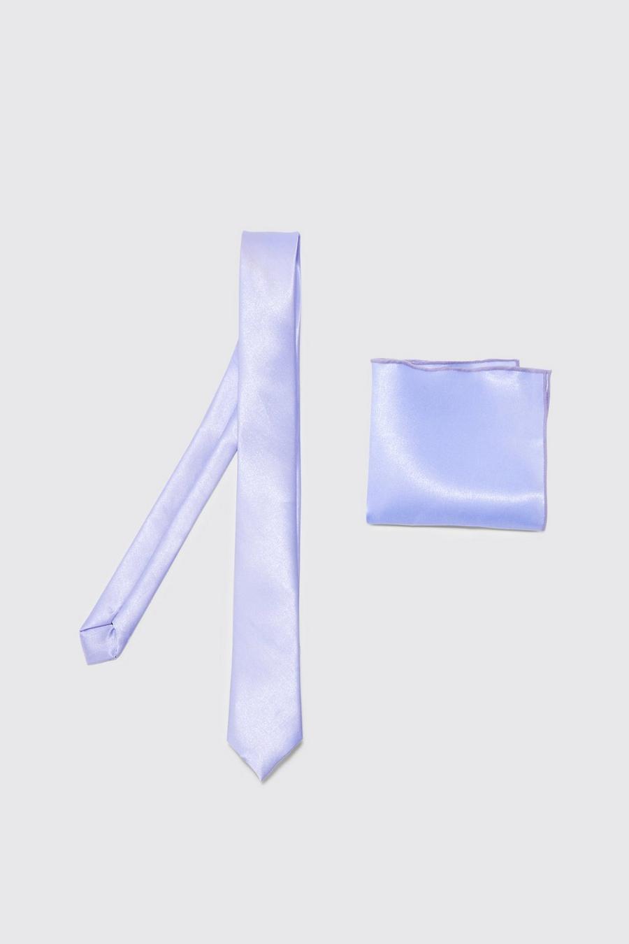 Lilac purple Satin Bow Tie And Pocket Square Pack