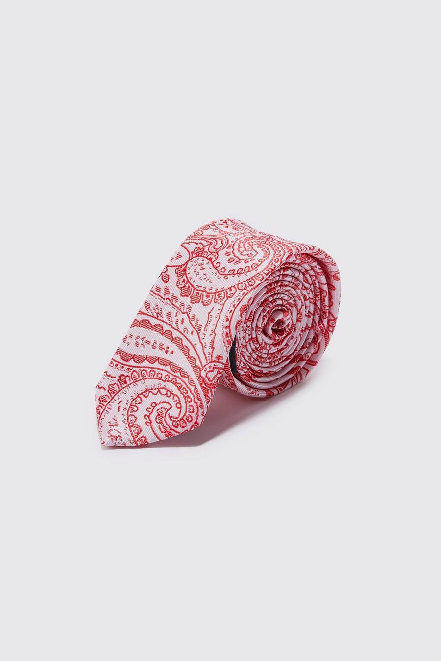 Set aus Slim-Fit Paisley-Print Krawatte und Einstecktuch, Pink