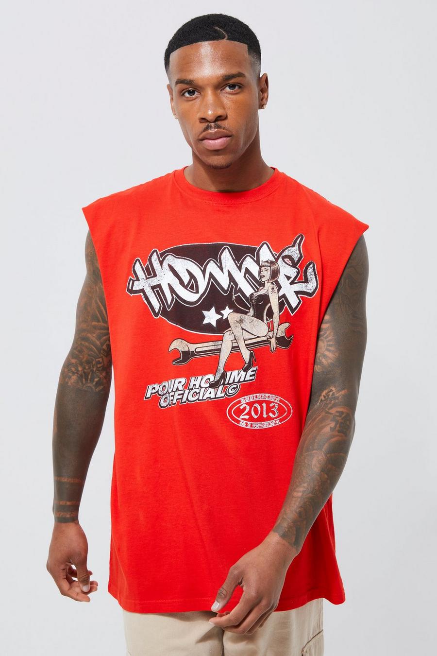 Oversize Tanktop mit Homme Print, Red image number 1