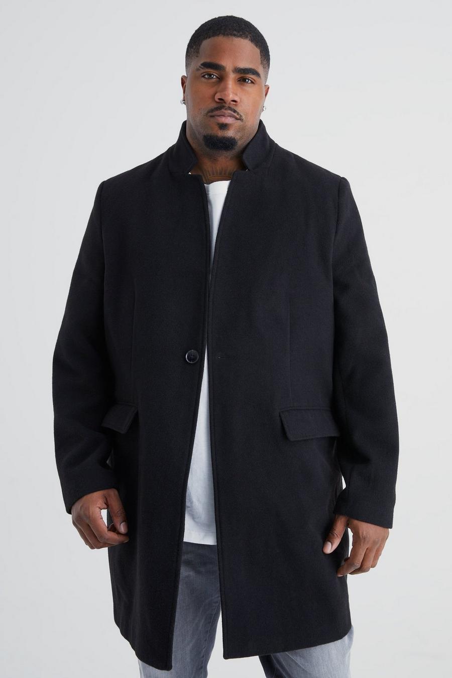 Black Plus Notch Collar Smart Overcoat